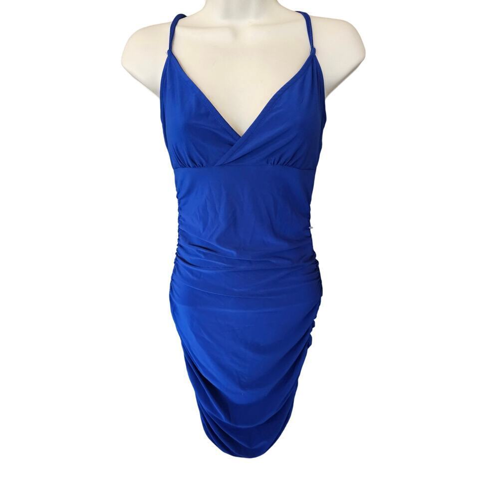 NWT Jump Apparel Juniors Ruched Open Back Bodycon Dress Blue M party club NEW